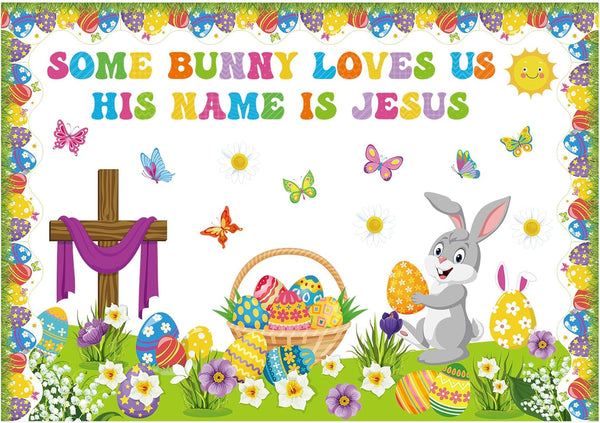 Pasimy Easter Bulletin Board Decorations Set, Christian Easter Classroom Decorations for Spring Birthday Party