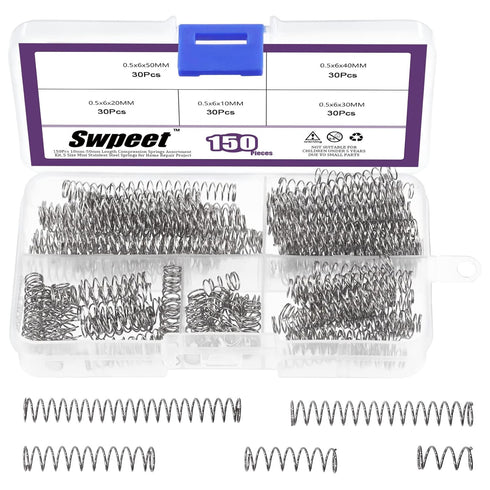 Swpeet 150Pcs Compression Springs Assortment Kit, Mini Stainless Steel Extension Springs for Home Repairs, 0.39" to
