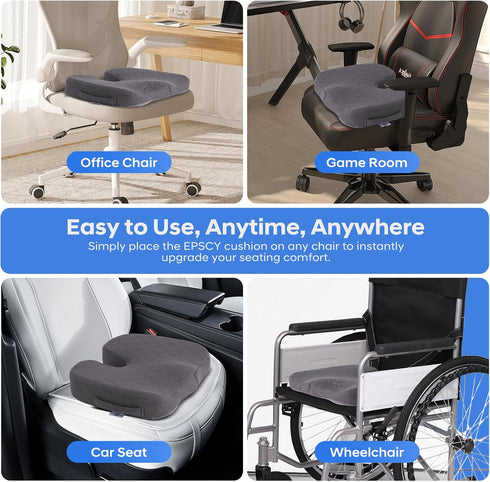 Tailbone EPSCY Memory Foam U-Shaped Cushion for Coccyx, Hemorrhoid, Sciatica & Pain Relief - Pressure Reducing Seat
