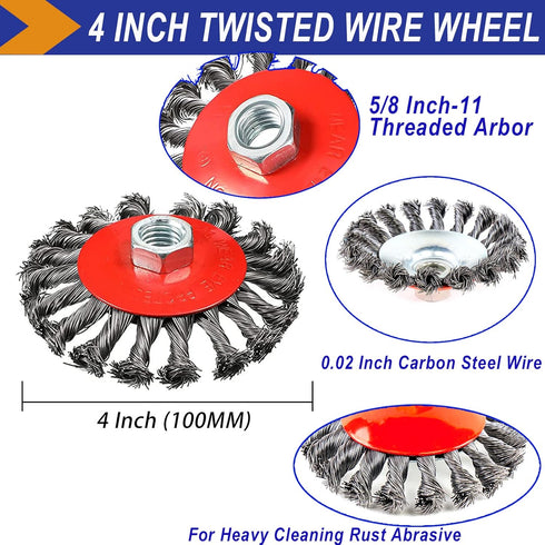 4 Inch Wire Wheel Brush Set for Grinder, DaduoRi 6 Pack Wire Wheels for 4 1/2 Angle Grinder, Heavy Cleaning Rust