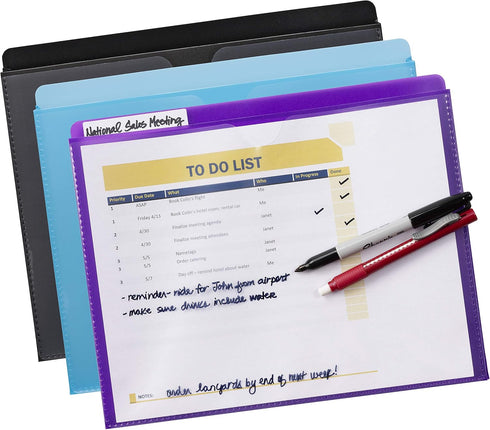 Smead Poly File Jacket with Clear Sleeve, Straight-Cut Tab, 1" Expansion, Assorted Colors, 6 per Pack