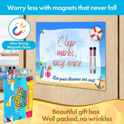 Cruise Door Decorations Magnetic Set - Large 11x13 Inch Dry Erase Board with 6 Fun Magnets, 2 Markers, Eraser