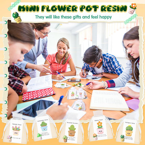 Commendable Favors(50 Set) Chunful Employee Appreciation Gift Bulk for Coworkers Resin Flower Pot Pun Inspirational