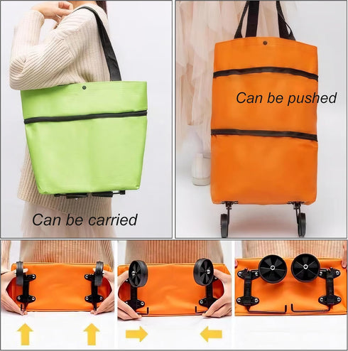 CATPAN Foldable Shopping Cart with Wheels:Portable Shopping Bag with Wheels,Grocery Cart on Wheels Foldable,Collapsible