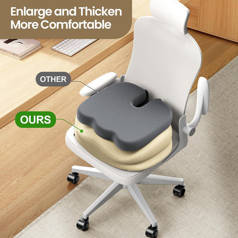 Benazcap Large Seat Cushion for Office Chair Memory Foam Coccyx Pain Relief Cushion Pillow for Back Support Non-Slip