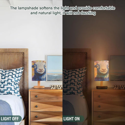 LFICRTAN Table LED Lamps Watercolor Goat Bedroom Night Light Bedside Lamps with USB Ports Nightstand Lamps Wood Base