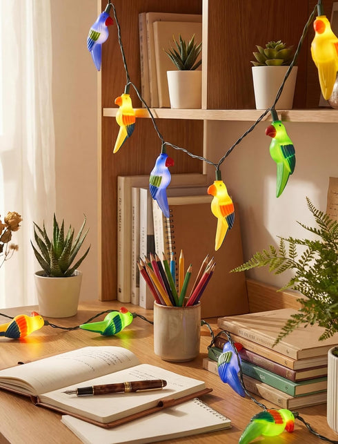 Xingzd 8.5Ft 10 Summer Parrot Outdoor String Lights, LED Tropical Themed Patio Lights with Multicolor Birds Lights