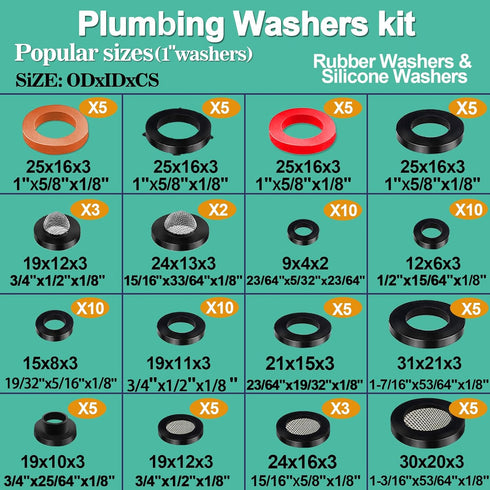 37 Size 1075 Pcs Faucet Washers & O-Rings Kit, Universal Rubber Washers Assortment for Plumbing Seal Repair