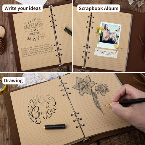 Billtigif PU Leather Journal Notebook, Refillable Vintage Writing Diary, 100GSM Lined Paper, 160 Pages, Gifts for