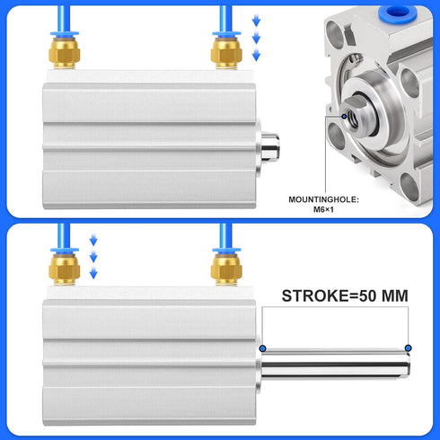 TAILONZ PNEUMATIC 32mm Bore 50mm Stroke Small Thin Cylinder, Aluminum Pneumatic Air Cylinder SDA32-50