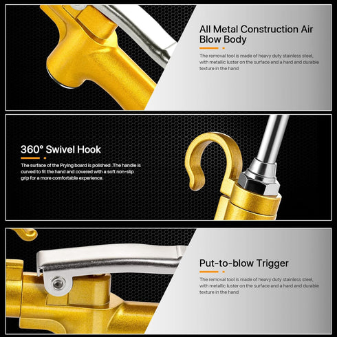 High Volume Industrial Air Blow Gun with Rubber Guard and Air Flow Nozzle, Pneumatic Dust Cleaning Tool