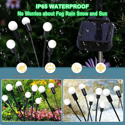 2 Pack 16 Kohlrabi Solar Garden Lights Outdoor, LED Solar Blue Firefly Lights Waterproof, Sway by Wind, Swaying Light