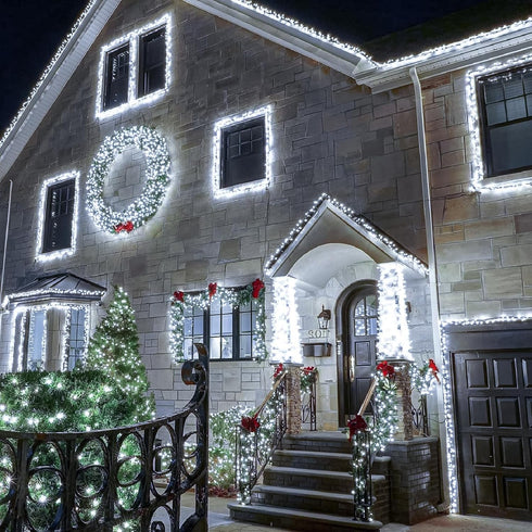 100FT 300 8 LED Christmas Lights, White Outdoor String Lights Waterproof with Modes, Plug in Connectable Fairy Twinkle