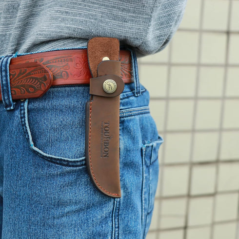 TOURBON Brown Leather Fixed Blade Knife Sheath with Snap Closure
