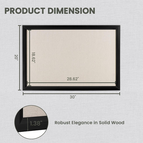 Bulletin Board Cork Board with Linen, 100% Wood Framed 30" x 20", Wall Mounted Fabric Picture Board with 10 Pushpins