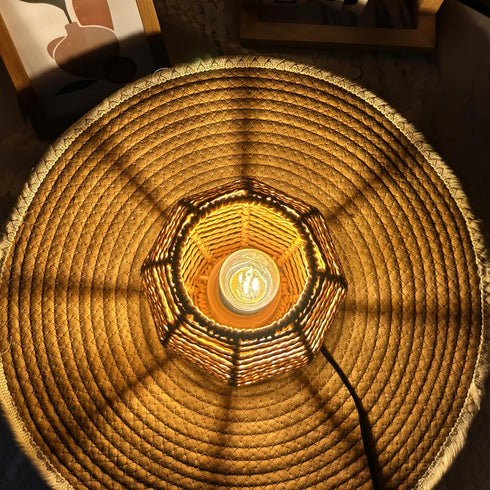 2700K G45 Bulb Rattan Table Lamp, Mini Boho Lamp, Vintage Wicker Nightstand Small Lamps with Wood Base, Bohemia Woven