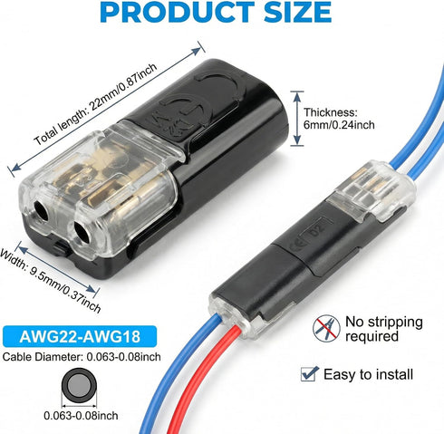 CMLY 20Pcs 2 Double Wire Plug in Connector, Pin LED Light Strip Low Voltage Connector with Locking Buckle, Quick