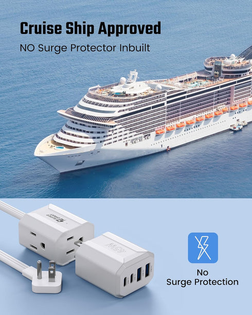 SUPERDANNY Detachable Travel Power Strip, 45W USB Fast Charge, 2 USB-C & 2 USB-A, 3 Outlets, 5ft Extension Cord, White
