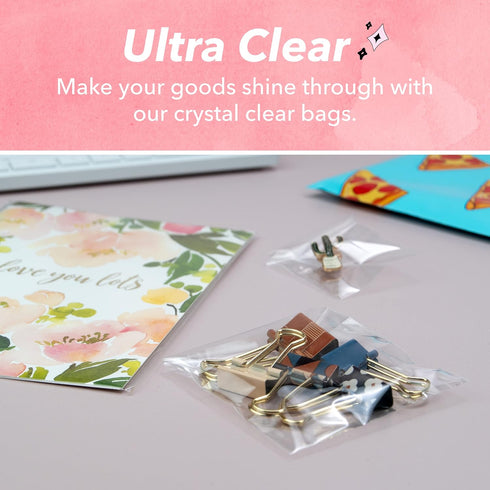 Pack It Chic - 5” X 7” (200 Pack) Clear Resealable Cello Poly Bags for 5X7 Prints, Photos, A2 A4 A6 Cards & Envelopes