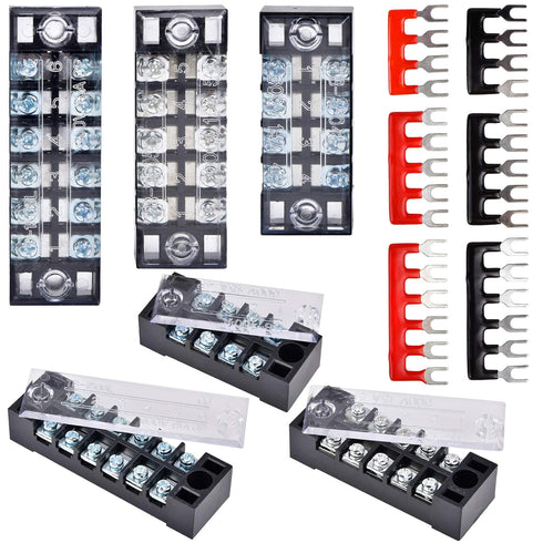 Terminal Blocks Ground Circuit Kit with Cover, 12 PCS/6 Set for DIY Industrial Electrical Cabinet Meter Box