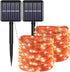 YAOZHOU Fall Outdoor Decor, 2 Pack Solar Orange Copper String Lights, 200 LED Waterproof for Porch and Garden