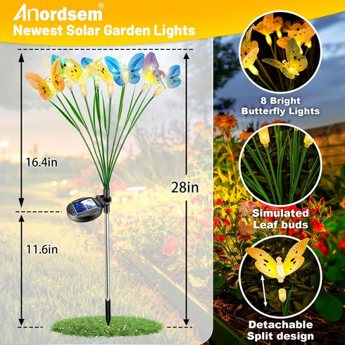 Solar Butterfly Garden Lights Outdoor Patio Decor 2 Pack, Newest Solar Swaying Animal Firefly Fairy Lights Yard Planter Lawn Path Lawn Walkway Decorative Outside, Waterproof&High Flexible Wire by Anordsem