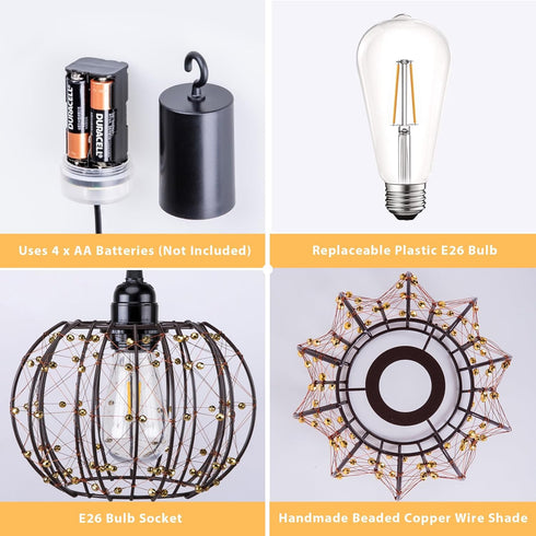 4 (2) Battery Operated Hanging Outdoor Chandelier, Battery Operated Gazebo Pendant Light Outdoor Waterproof, No Wiring