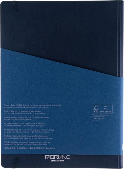 Fabriano Ecoqua Plus Hidden Spiral-Bound Notebook, A4, Lined, 8.3" x 11.7", Navy