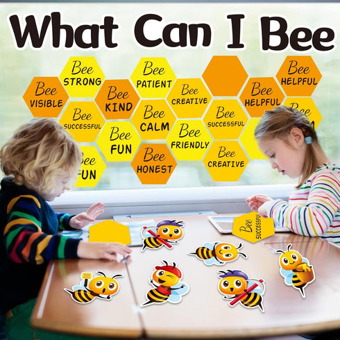 Bee Bulletin Board Decorations - Bee Theme Cutouts Set with Honeycombs and Stickers for Birthday Party Decor