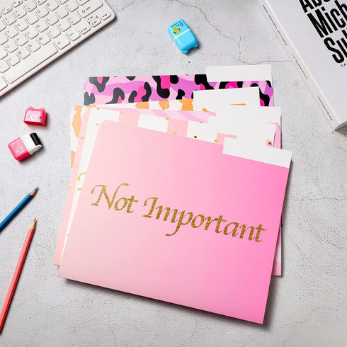 Eersida 15 Pcs Pink File Folders, Decorative with 1/3 Cut Tabs, Letter Size, Cardstock Leopard Print Organizer for