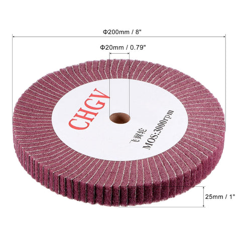 uxcell 200mm x 25mm 320 Grit Non-Woven Polishing Burnishing Wheel Abrasive Cloth Nylon Wire Drawing Flap Wheel for Stainless Steel Metal Red