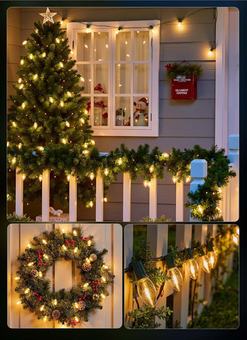 C9 25FT 25 Bulbs C9 Minetom Clear Christmas String Lights, Bright & Warm Outdoor Christmas Lights, Long Life String