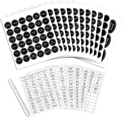 SWOMMOLY 771 Printed Spice Jar Labels with Extra Write-on Labels, Pantry Stickers
