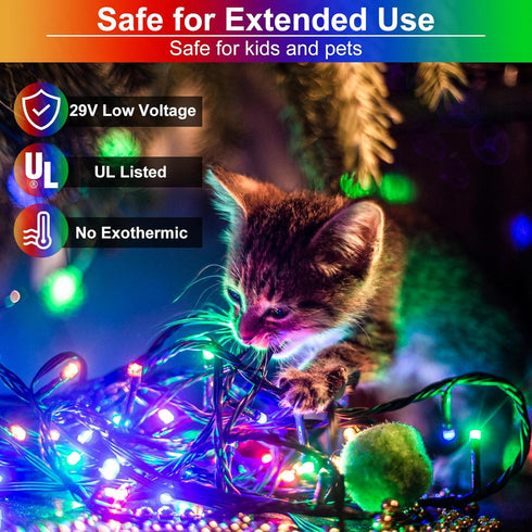 100FT 300 8 Multicolor Christmas Lights Outdoor, LED String Lights for Outside Waterproof with Modes, Connectable Plug