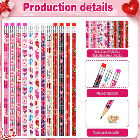 Zuazaor 500 Pieces Valentine Pencils with Erasers, Kids Heart Wooden Pencils for Office and School Supplies