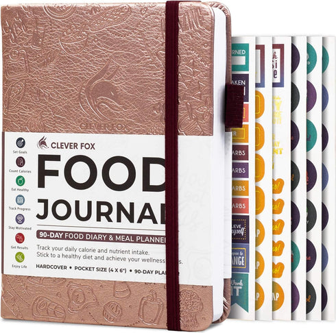 Clever Fox Food Journal Pocket, Daily Food Diary and Meal Planner to Track Calories & Nutrients, 4x5.5” (Rose Gold)