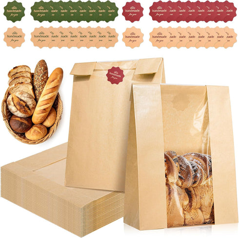 IMagicoo 50 Pcs Bread Bags for Homemade Bread, Paper Sourdough Bags with window,
