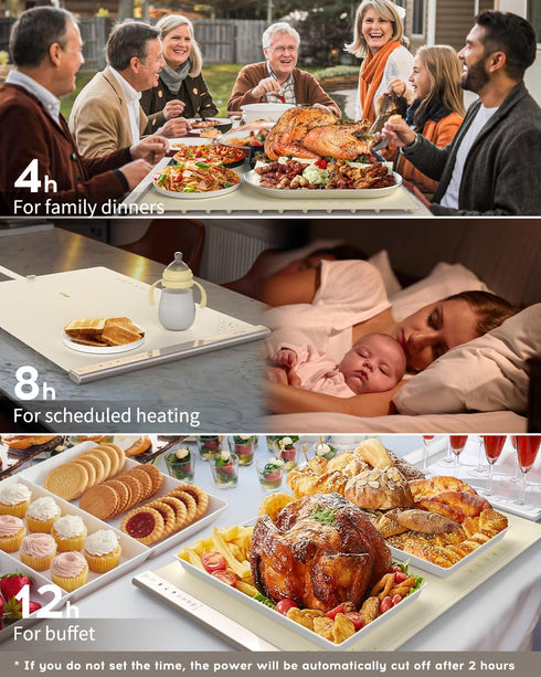VTAR Electric Food Warming Mat Tray Warmer for Party Buffet Servers, Dual-Zone Heating with Independent Temperature