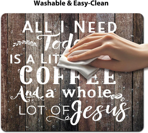 Wknoon 4-19 All I Need is Coffee & Jesus Quote Rustic Wood Mouse Pad, Christian Bible Verse Scripture Quote Philippians