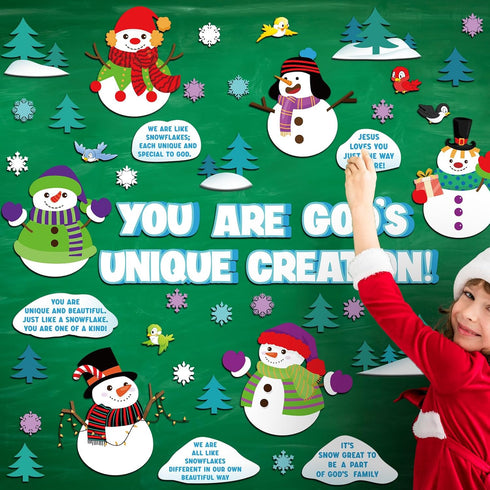 Qilery 105 Pcs Winter Bulletin Board Decorations Set, Christian Cutouts You Are God's Unique Religious Classroom