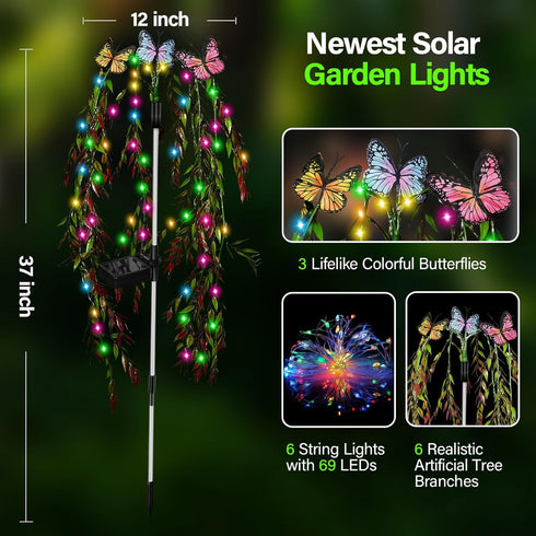 69LED Solar Garden Lights Outdoor Decorative Waterproof, Swaying Tree Solar Lights for Outside, Butterfly Flower Lights