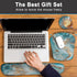 Keyboard Wrist Rest Ergonomic Mouse Pad Set, Memory Foam with Non-Slip Rubber Base for Home Office, Light Blue Marble