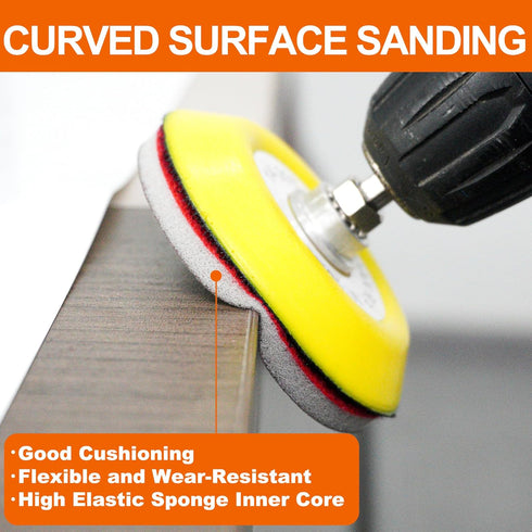 36 3 Inch Discs,180 3000 1/4 Pcs Hook & Loop Sanding Sponge to Grits Wet Dry Sanding Attachment with Round and Hex