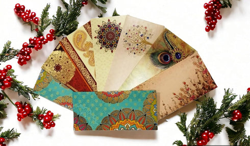 Shagun Envelope Money Envelopes for Cash Pack of 12 | Fancy Gold & Silver Foil Design | Money Holder Gift Packet | Assorted Colour Designs Wedding Rakhi Gifting by OKU 1