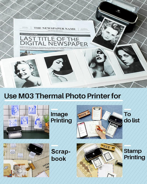 Phomemo M03 Notes Printer, 2024 Upgrade Portable Printer for 2 Inch and 3 Inch Width Thermal Paper, Bluetooth Wireless