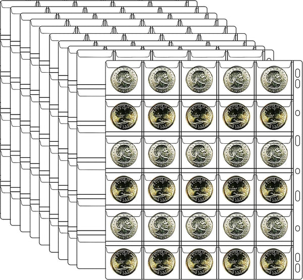 Ettonsun 10 Sheets 30-Pocket Coin Collecting Pages, Binder Inserts Coin Pocket Pages for Most Coin Collection Albums