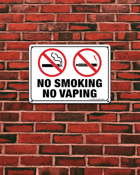 No Smoking No Vaping Sign - 2 Pack - 10 x 7 Inches Rust Free Aluminum with 4 Pre-Drilled Holes