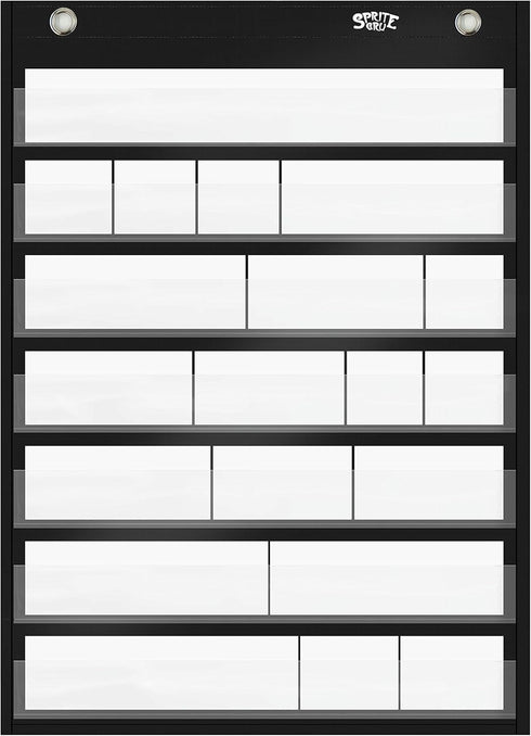 Magnetic Pocket Chart with 10 Dry Erase Cards for Class Demonstrations, Daily Schedule, Activities (Black)
