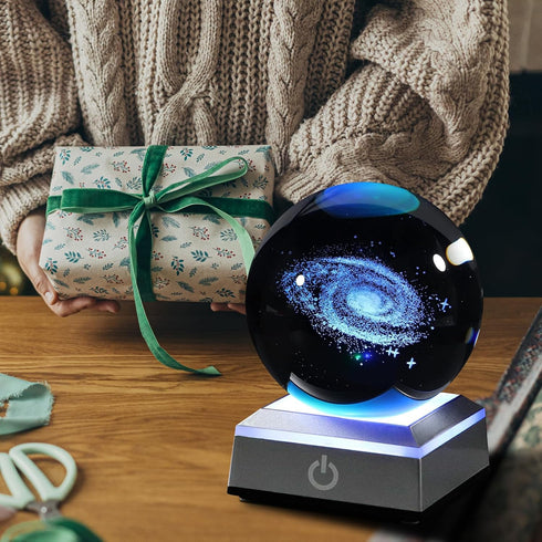 3D 3.15 inch Galaxy Crystal Ball Night Light Glass Ball Table Lamp with Color Changing Touch Base Decor Ideal Galaxy