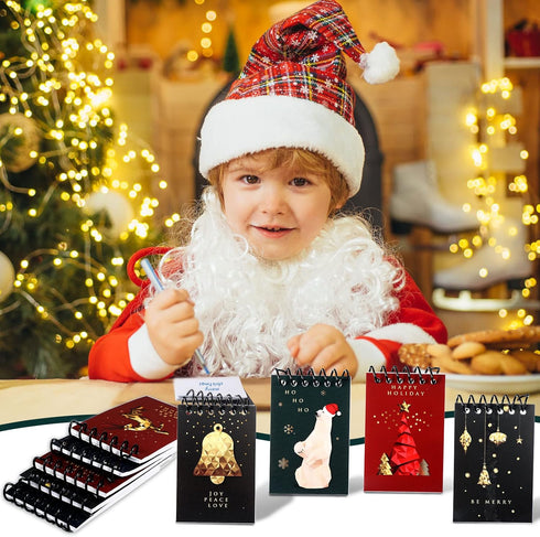 Christmas Mini Notebook, Xmas Pocket Notebooks with Santa Claus Lined Journals for Christmas Gift Supplies
